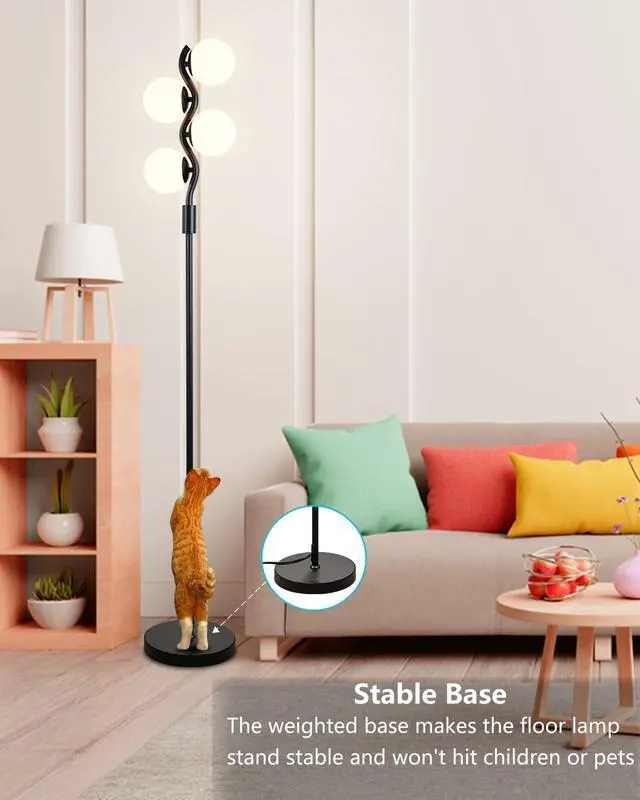 Alt view image 6 of 7 - Lightdot Dimmable Globe Floor Lamp, Black Standing Lamps with 4pcs 3000K G9 Bulbs Soft Warm White Eye Care, Mid Century Floor Lamp for Living Room/Bedroom