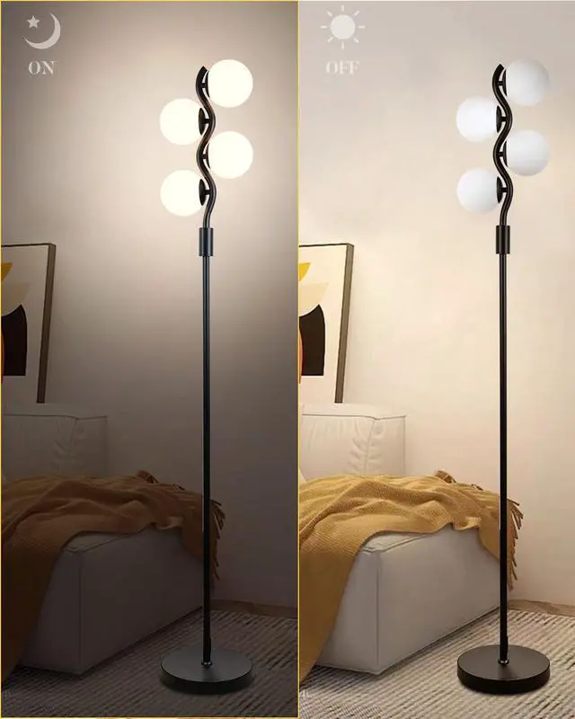 Alt view image 7 of 7 - Lightdot Dimmable Globe Floor Lamp, Black Standing Lamps with 4pcs 3000K G9 Bulbs Soft Warm White Eye Care, Mid Century Floor Lamp for Living Room/Bedroom