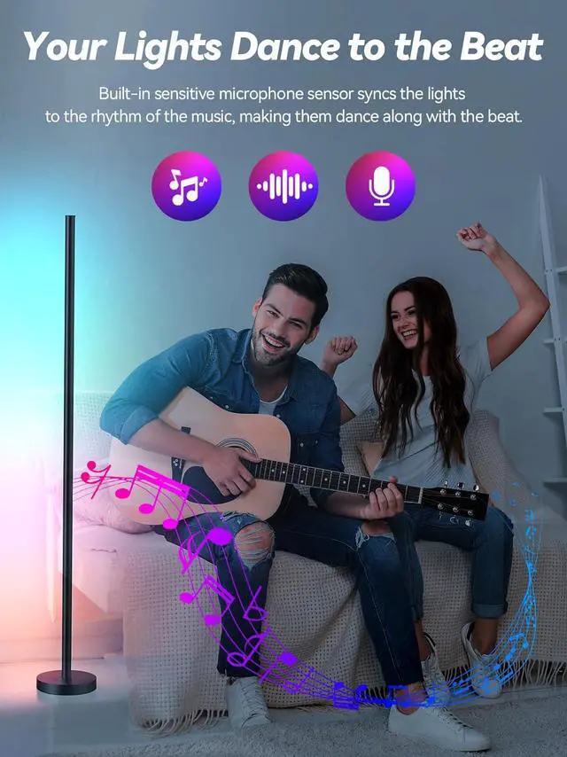 Alt view image 5 of 7 - Corner Floor Lamp, LED Corner Lamp with App and Remote Control, RGBICW 16 Million DIY Colors & 68+ Scene, Music Sync, Color Changing Smart Ambient Light for Living Rooms, Bedrooms, and Gaming Rooms