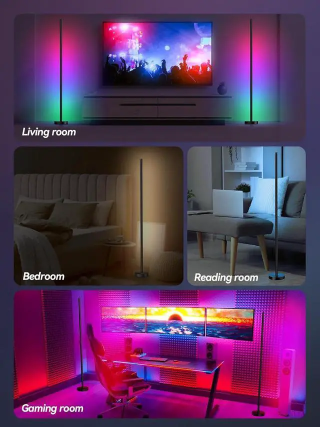 Alt view image 7 of 7 - Corner Floor Lamp, LED Corner Lamp with App and Remote Control, RGBICW 16 Million DIY Colors & 68+ Scene, Music Sync, Color Changing Smart Ambient Light for Living Rooms, Bedrooms, and Gaming Rooms