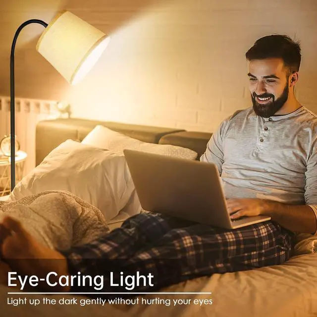 Alt view image 2 of 7 - LED Floor Lamp, Standing Lamp for Living Room with Linen Lamp Shade,Adjustable Gooseneck Modern Reading Light,Floor Lamps for Bedroom,Office,Farmhouse,12W LED Bulb Included