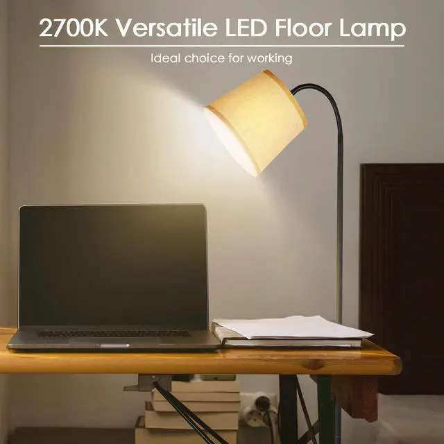 Alt view image 6 of 7 - LED Floor Lamp, Standing Lamp for Living Room with Linen Lamp Shade,Adjustable Gooseneck Modern Reading Light,Floor Lamps for Bedroom,Office,Farmhouse,12W LED Bulb Included