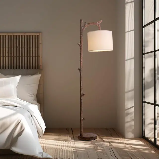 Alt view image 4 of 7 - OYEARS Retro Farmhouse Floor Lamp for Living Room Rustic Standing Lamps Tree Trunk Deco Modern Country Vintage Wood Floor LampBrown