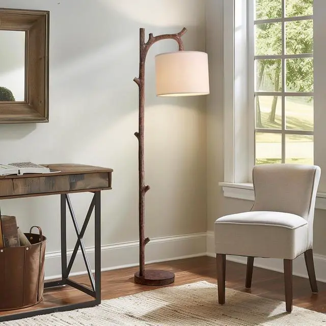 Alt view image 2 of 7 - OYEARS Retro Farmhouse Floor Lamp for Living Room Rustic Standing Lamps Tree Trunk Deco Modern Country Vintage Wood Floor LampBrown