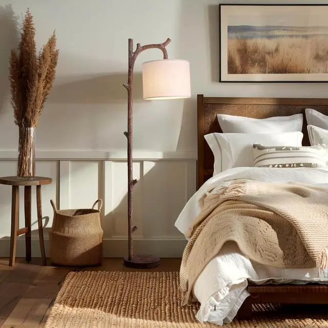 Alt view image 5 of 7 - OYEARS Retro Farmhouse Floor Lamp for Living Room Rustic Standing Lamps Tree Trunk Deco Modern Country Vintage Wood Floor LampBrown