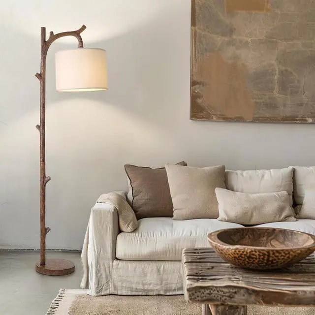 Alt view image 6 of 7 - OYEARS Retro Farmhouse Floor Lamp for Living Room Rustic Standing Lamps Tree Trunk Deco Modern Country Vintage Wood Floor LampBrown