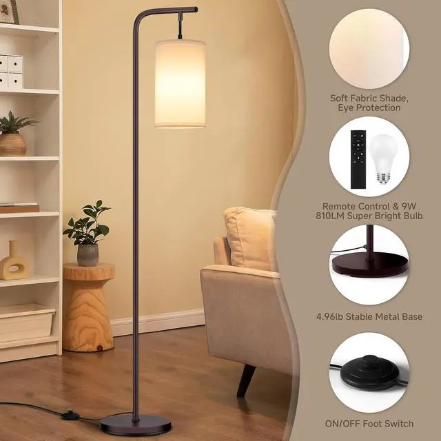 Alt view image 3 of 7 - Floor Lamp for Living Room, 9W LED Bulb, Remote Custom Color Temperature & Brightness, Standing Lamps for Bedroom Office, Browm