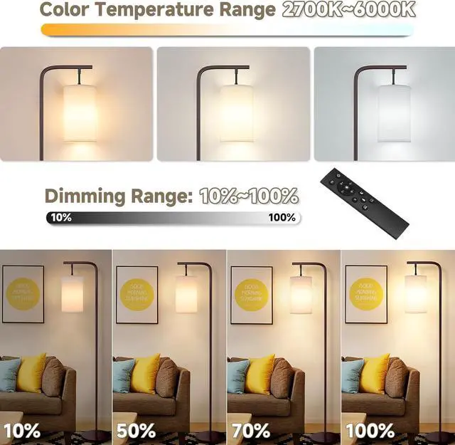 Alt view image 2 of 7 - Floor Lamp for Living Room, 9W LED Bulb, Remote Custom Color Temperature & Brightness, Standing Lamps for Bedroom Office, Browm