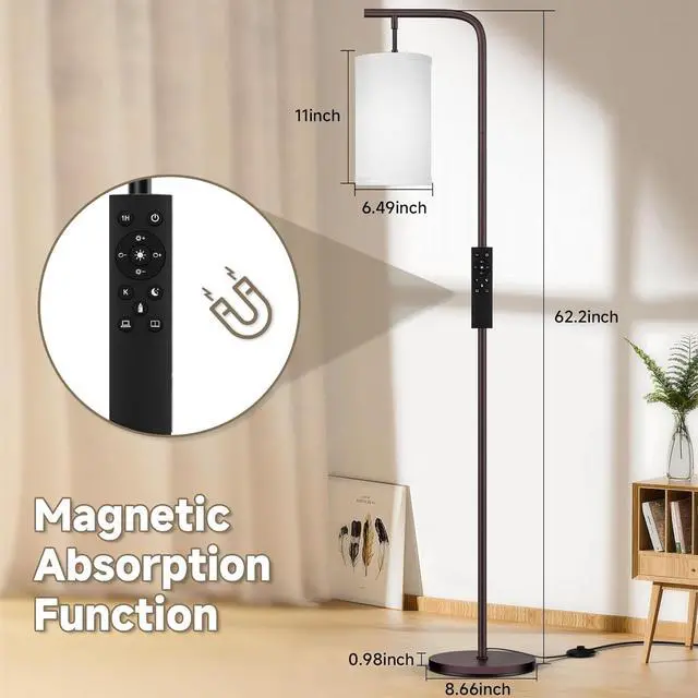 Alt view image 5 of 7 - Floor Lamp for Living Room, 9W LED Bulb, Remote Custom Color Temperature & Brightness, Standing Lamps for Bedroom Office, Browm