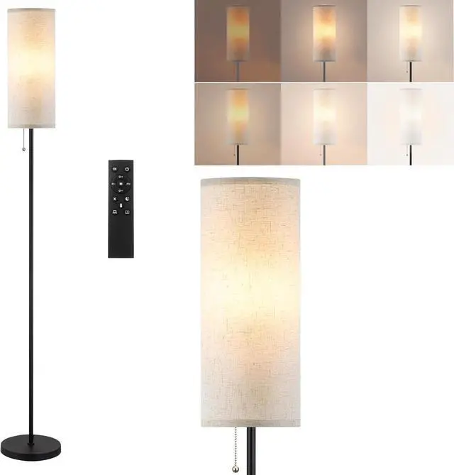 Main image of Floor Lamp for Living Room, Modern Standing Lamps with Lampshade, Minimalist Tall Lamp with Chain Switch for Living Room, LED Bulb Included (Beige Shade-Remote Bulb)