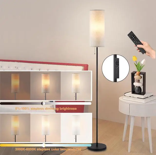 Alt view image 5 of 7 - Floor Lamp for Living Room, Modern Standing Lamps with Lampshade, Minimalist Tall Lamp with Chain Switch for Living Room, LED Bulb Included (Beige Shade-Remote Bulb)