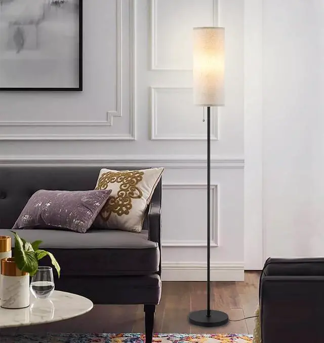 Alt view image 7 of 7 - Floor Lamp for Living Room, Modern Standing Lamps with Lampshade, Minimalist Tall Lamp with Chain Switch for Living Room, LED Bulb Included (Beige Shade-Remote Bulb)