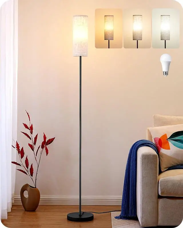 Main image of EDISHINE Floor Lamps for Living Room, 63.7in Minimalist Standing Lamp with 9W LED Bulb, 3 Color Temperature, Modern Corner Lamp for Bedroom, Nursery, Office, Foot Pedal Switch, Black