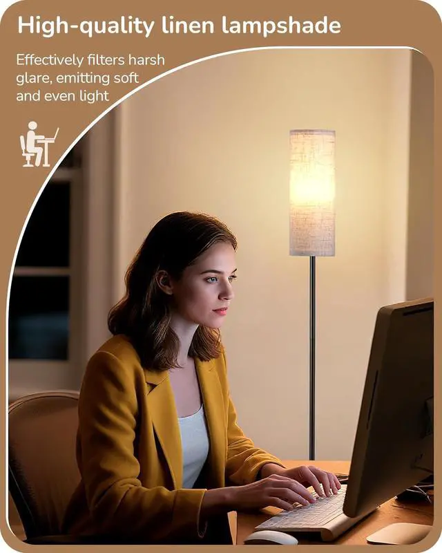 Alt view image 2 of 7 - EDISHINE Floor Lamps for Living Room, 63.7in Minimalist Standing Lamp with 9W LED Bulb, 3 Color Temperature, Modern Corner Lamp for Bedroom, Nursery, Office, Foot Pedal Switch, Black