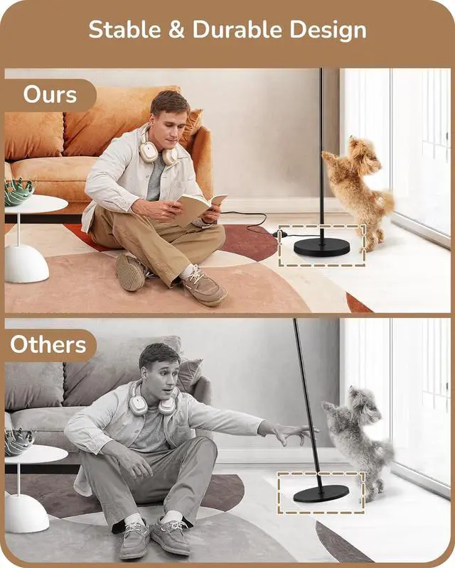 Alt view image 4 of 7 - EDISHINE Floor Lamps for Living Room, 63.7in Minimalist Standing Lamp with 9W LED Bulb, 3 Color Temperature, Modern Corner Lamp for Bedroom, Nursery, Office, Foot Pedal Switch, Black