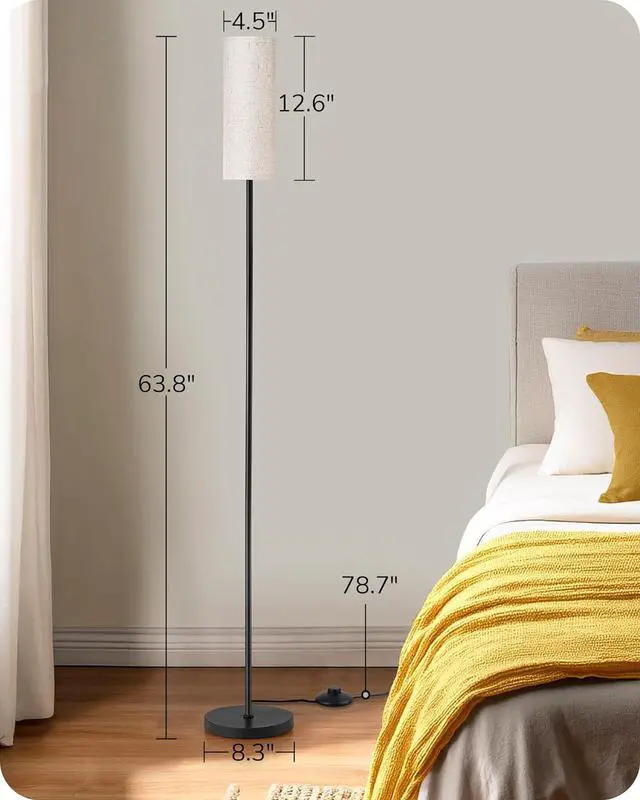 Alt view image 6 of 7 - EDISHINE Floor Lamps for Living Room, 63.7in Minimalist Standing Lamp with 9W LED Bulb, 3 Color Temperature, Modern Corner Lamp for Bedroom, Nursery, Office, Foot Pedal Switch, Black