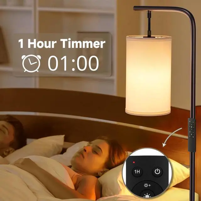 Alt view image 4 of 7 - Floor Lamp for Living Room, 9W LED Bulb, Remote Custom Color Temperature & Brightness, Standing Lamps for Bedroom Office, Browm