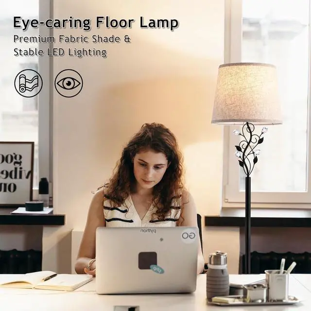 Alt view image 5 of 7 - Sheeta 65 Floor Lamps for Living Room with 3 Color Temperatures LED Bulb, Standing Lamp Tall Farmhouse Floor Lamp with Rustic Leaf Design, Tall Lamps for Living Room Bedroom Office Reading, Black