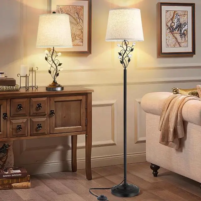 Alt view image 7 of 7 - Sheeta 65 Floor Lamps for Living Room with 3 Color Temperatures LED Bulb, Standing Lamp Tall Farmhouse Floor Lamp with Rustic Leaf Design, Tall Lamps for Living Room Bedroom Office Reading, Black