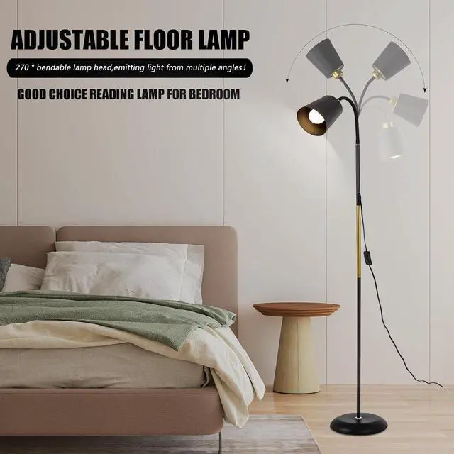 Alt view image 2 of 7 - AoMck Floor Reading Lamp, Industrial Metal Floor Lamps for Living Room with Adjustable Bendable, 2 in 1 Reading Table Lamps for Living Room Bedroom Office, 12W Bulb Included (Black)