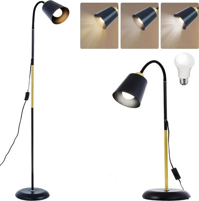 Main image of AoMck Floor Reading Lamp, Industrial Metal Floor Lamps for Living Room with Adjustable Bendable, 2 in 1 Reading Table Lamps for Living Room Bedroom Office, 12W Bulb Included (Black)