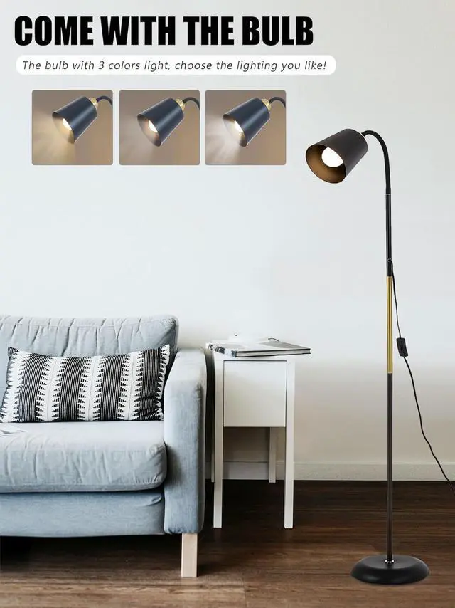 Alt view image 4 of 7 - AoMck Floor Reading Lamp, Industrial Metal Floor Lamps for Living Room with Adjustable Bendable, 2 in 1 Reading Table Lamps for Living Room Bedroom Office, 12W Bulb Included (Black)