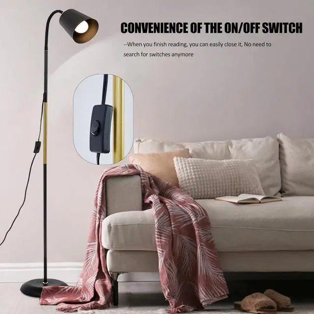 Alt view image 3 of 7 - AoMck Floor Reading Lamp, Industrial Metal Floor Lamps for Living Room with Adjustable Bendable, 2 in 1 Reading Table Lamps for Living Room Bedroom Office, 12W Bulb Included (Black)
