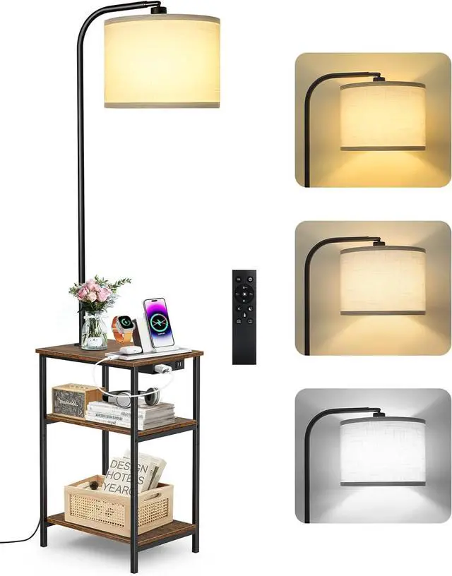 Main image of Floor Lamp with Table & Remote, Side End Table with Charging Station, Dimmable Nightstand with 3 Color Temperatures, 1-Hour Timer, 12W LED Bulb, for Living Room, Bedroom