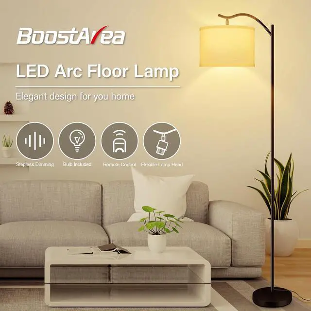 Alt view image 3 of 7 - BoostArea Floor Lamp for Living Room,Arc Floor Lamp with Remote Control,Stepless Dimmable Brightness & Colors Temperature 2700k-6500k,Modern Standing Lamp for Bedroom Study Room Office,White
