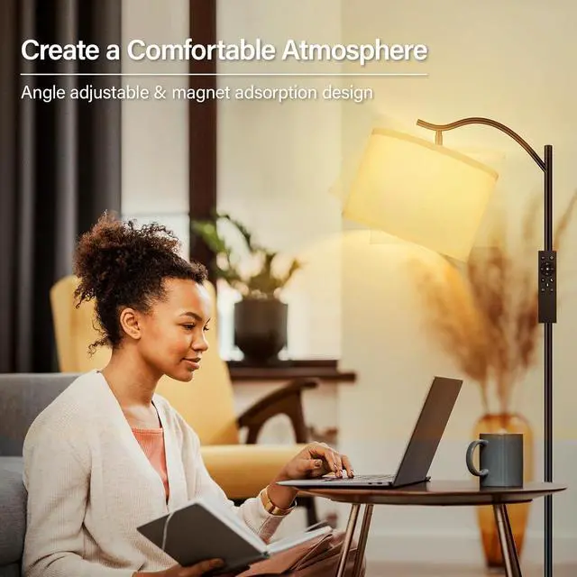 Alt view image 4 of 7 - BoostArea Floor Lamp for Living Room,Arc Floor Lamp with Remote Control,Stepless Dimmable Brightness & Colors Temperature 2700k-6500k,Modern Standing Lamp for Bedroom Study Room Office,White