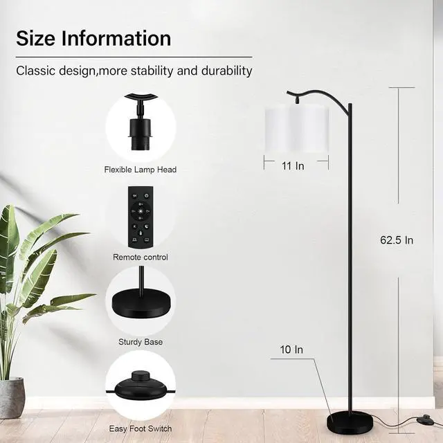 Alt view image 6 of 7 - BoostArea Floor Lamp for Living Room,Arc Floor Lamp with Remote Control,Stepless Dimmable Brightness & Colors Temperature 2700k-6500k,Modern Standing Lamp for Bedroom Study Room Office,White