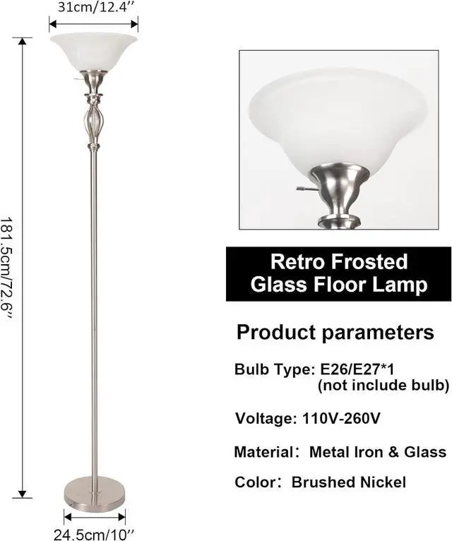 Alt view image 3 of 7 - Torchiere Floor Lamps for Living Room, Standing Lamp with White Alabaster Glass Shade, Corner Floor Lamp Pole Lamp - Elegant Floor Lamp for Bedrooms