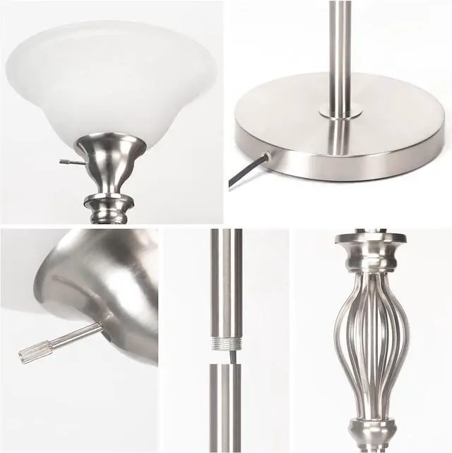 Alt view image 4 of 7 - Torchiere Floor Lamps for Living Room, Standing Lamp with White Alabaster Glass Shade, Corner Floor Lamp Pole Lamp - Elegant Floor Lamp for Bedrooms