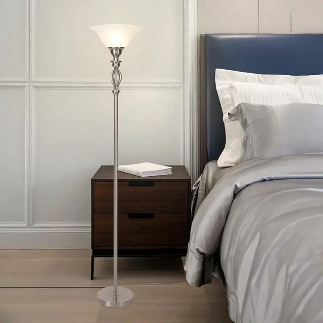 Alt view image 6 of 7 - Torchiere Floor Lamps for Living Room, Standing Lamp with White Alabaster Glass Shade, Corner Floor Lamp Pole Lamp - Elegant Floor Lamp for Bedrooms