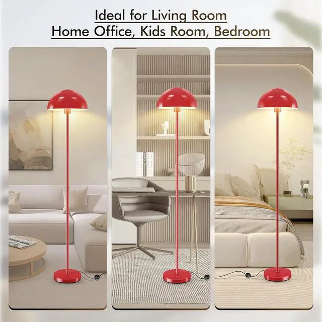 Alt view image 5 of 7 - Floor Lamp, Industrial Red Floor Lamps for Living Room, 65.6in Standing Lamp, Retro Mushroom Dome Shade, Whole Metal, E26 Socket, Mid Century Modern Floor Lamp for Bedroom/Office,No Bulb