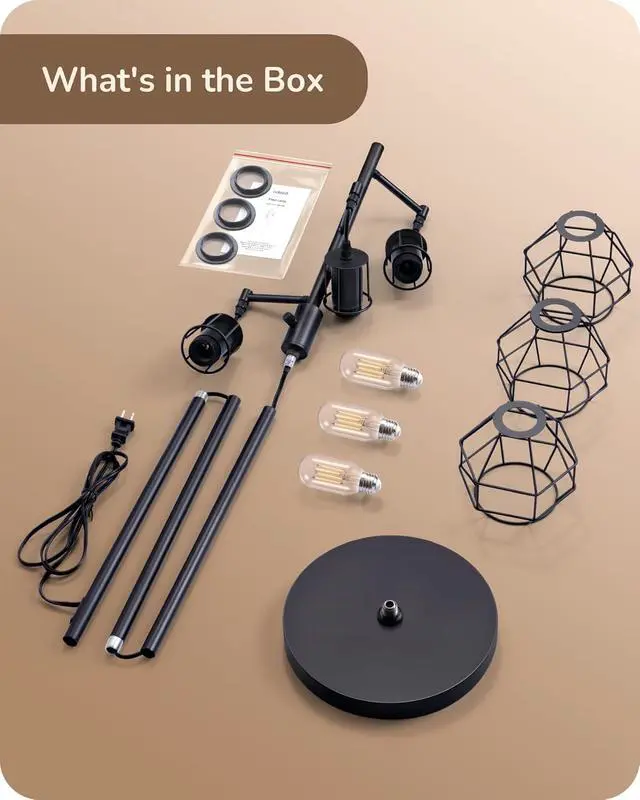 Alt view image 7 of 7 - EDISHINE Dimmable Farmhouse Floor Lamp, Industrial Standing Lamp for Living Room, 3 LED Edison Bulbs Included, Black Corner Rustic Tall Tree Reading Lamps Home Decor for Bedroom, Office