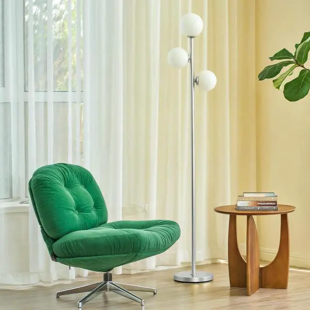 Main image of VONLUCE Mid Century Modern Floor Lamp 65", 3 Globe Lights Standing Lamp with LED Bulbs & Frosted Shades, Contemporary Dimmable Tall Pole Lamp for Living Room Bedroom Office, Nickel