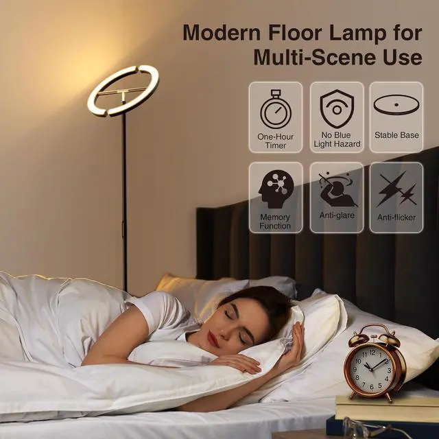 Alt view image 3 of 7 - FIMEI Split Floor Lamp Modern LED Rotatable Floor Lamp, Eye-Protection Reading Standing Lamp with Stepless Dimming and 3000K-6000K Color, Separately Rotatable Design, Black