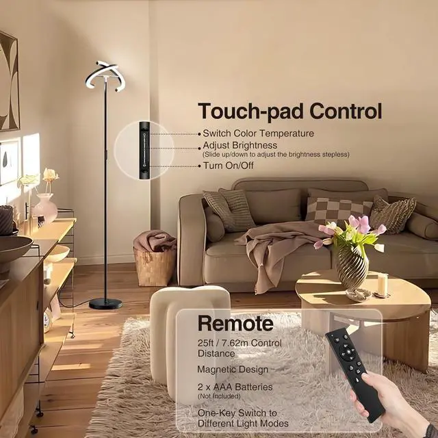 Alt view image 6 of 7 - FIMEI Split Floor Lamp Modern LED Rotatable Floor Lamp, Eye-Protection Reading Standing Lamp with Stepless Dimming and 3000K-6000K Color, Separately Rotatable Design, Black