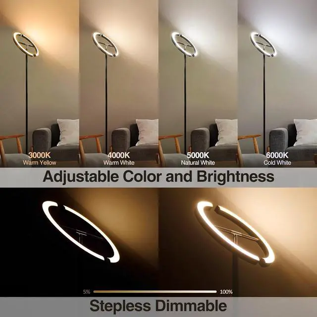 Alt view image 5 of 7 - FIMEI Split Floor Lamp Modern LED Rotatable Floor Lamp, Eye-Protection Reading Standing Lamp with Stepless Dimming and 3000K-6000K Color, Separately Rotatable Design, Black