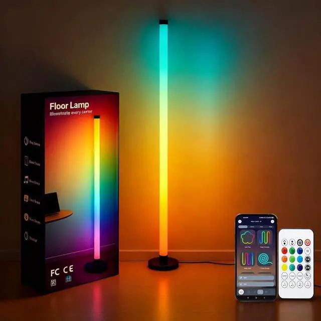 Main image of Led Corner Floor Lamp USB Powered with App & Remote Control, IC+RGBW Color Changing Led Lamp Music Sync, Timer Setting, Standing Lamps for Living Room Lamp Bedroom Gaming Room, 1 Pack