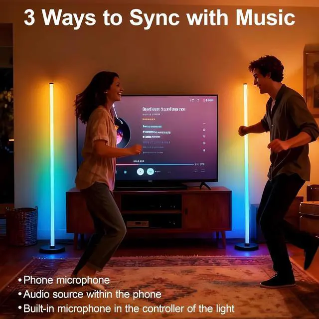 Alt view image 2 of 7 - Led Corner Floor Lamp USB Powered with App & Remote Control, IC+RGBW Color Changing Led Lamp Music Sync, Timer Setting, Standing Lamps for Living Room Lamp Bedroom Gaming Room, 1 Pack