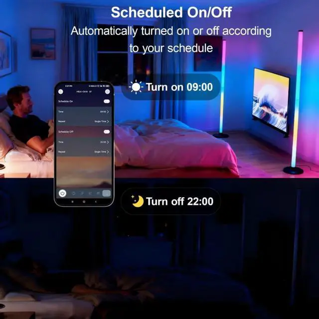 Alt view image 5 of 7 - Led Corner Floor Lamp USB Powered with App & Remote Control, IC+RGBW Color Changing Led Lamp Music Sync, Timer Setting, Standing Lamps for Living Room Lamp Bedroom Gaming Room, 1 Pack