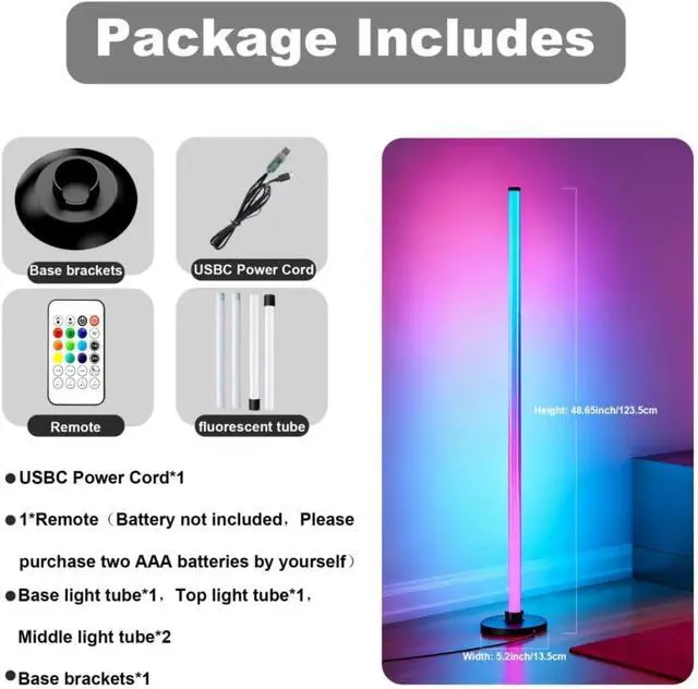 Alt view image 6 of 7 - Led Corner Floor Lamp USB Powered with App & Remote Control, IC+RGBW Color Changing Led Lamp Music Sync, Timer Setting, Standing Lamps for Living Room Lamp Bedroom Gaming Room, 1 Pack