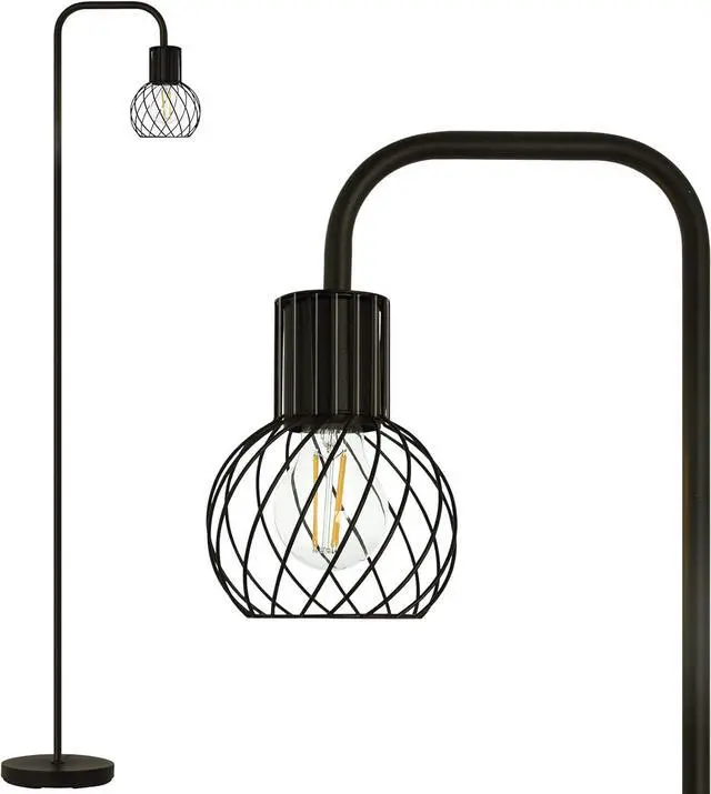 Main image of Floor Lamp, Industrial Floor Lamp for Living Room, Modern Standing Lamp with 6W LED Bulb, Foot Switch, Minimalist Pole Lamp Vintage Farmhouse Stand Up Lamps for Bedroom, Office, Book Nook,Black