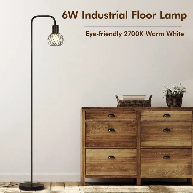 Alt view image 2 of 7 - Floor Lamp, Industrial Floor Lamp for Living Room, Modern Standing Lamp with 6W LED Bulb, Foot Switch, Minimalist Pole Lamp Vintage Farmhouse Stand Up Lamps for Bedroom, Office, Book Nook,Black