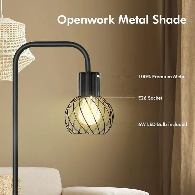 Alt view image 4 of 7 - Floor Lamp, Industrial Floor Lamp for Living Room, Modern Standing Lamp with 6W LED Bulb, Foot Switch, Minimalist Pole Lamp Vintage Farmhouse Stand Up Lamps for Bedroom, Office, Book Nook,Black
