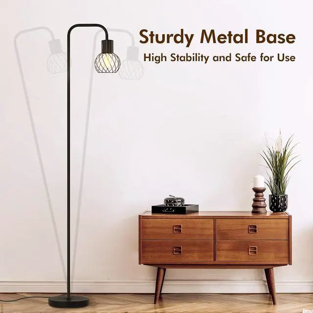 Alt view image 5 of 7 - Floor Lamp, Industrial Floor Lamp for Living Room, Modern Standing Lamp with 6W LED Bulb, Foot Switch, Minimalist Pole Lamp Vintage Farmhouse Stand Up Lamps for Bedroom, Office, Book Nook,Black