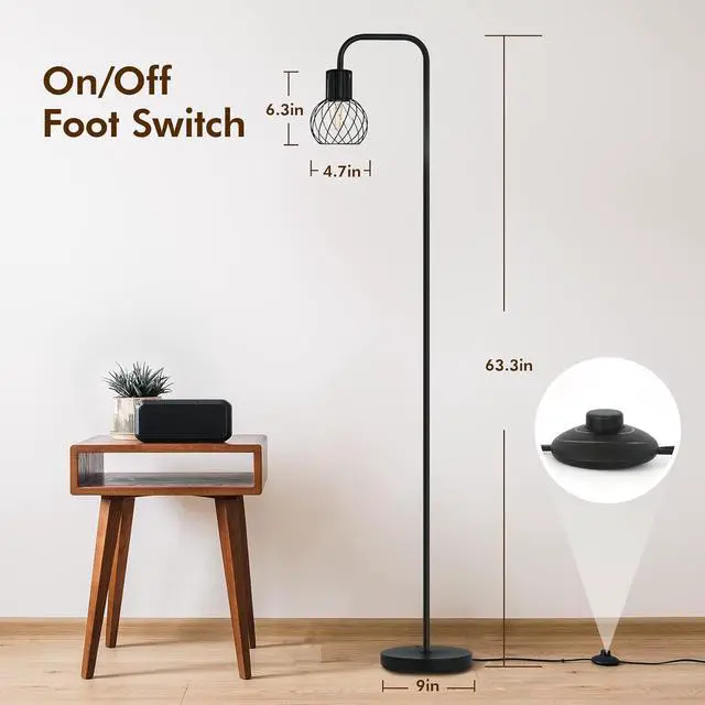 Alt view image 6 of 7 - Floor Lamp, Industrial Floor Lamp for Living Room, Modern Standing Lamp with 6W LED Bulb, Foot Switch, Minimalist Pole Lamp Vintage Farmhouse Stand Up Lamps for Bedroom, Office, Book Nook,Black