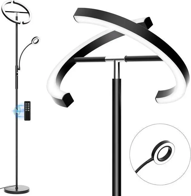 Main image of Upgraded 2-in-1 LED Floor Lamp - Dimmable Mother-Daughter Standing Lamp with Remote&Touch Control, 29W Bright Floor Reading Light, Black Modern Standing Light for Living Room Bedroom Office